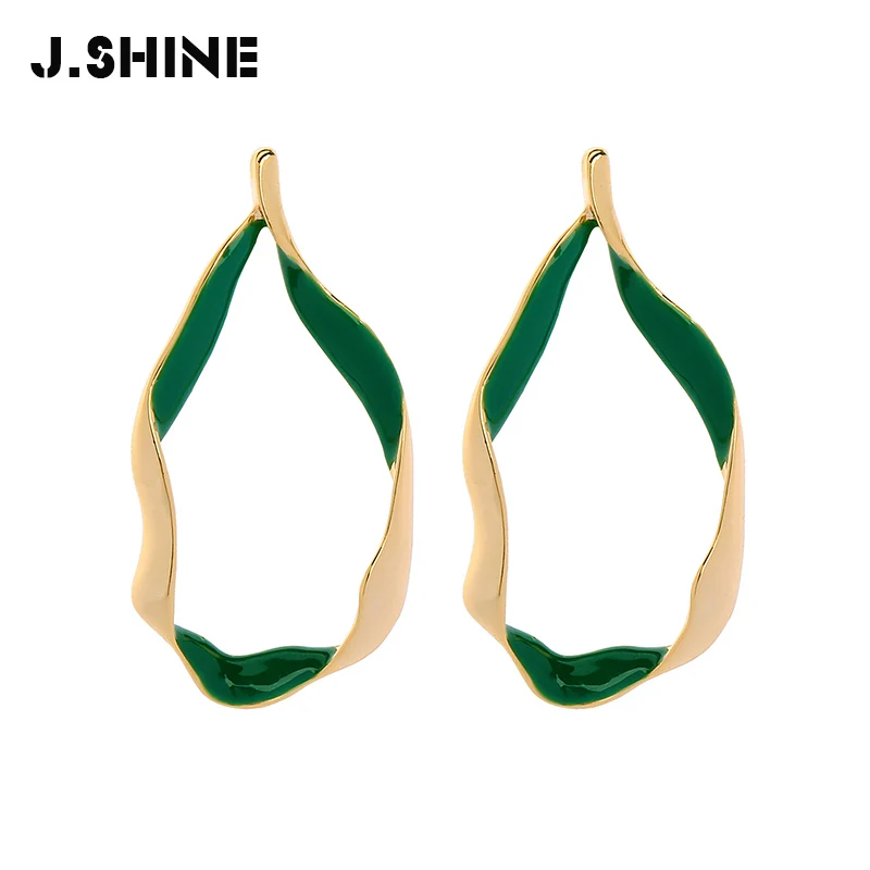 

JShine Irregular Green Enamel Earrings for Women Simple Fashion Zinc Alloy Statement Earrings Geometry Brand Indian Jewelry