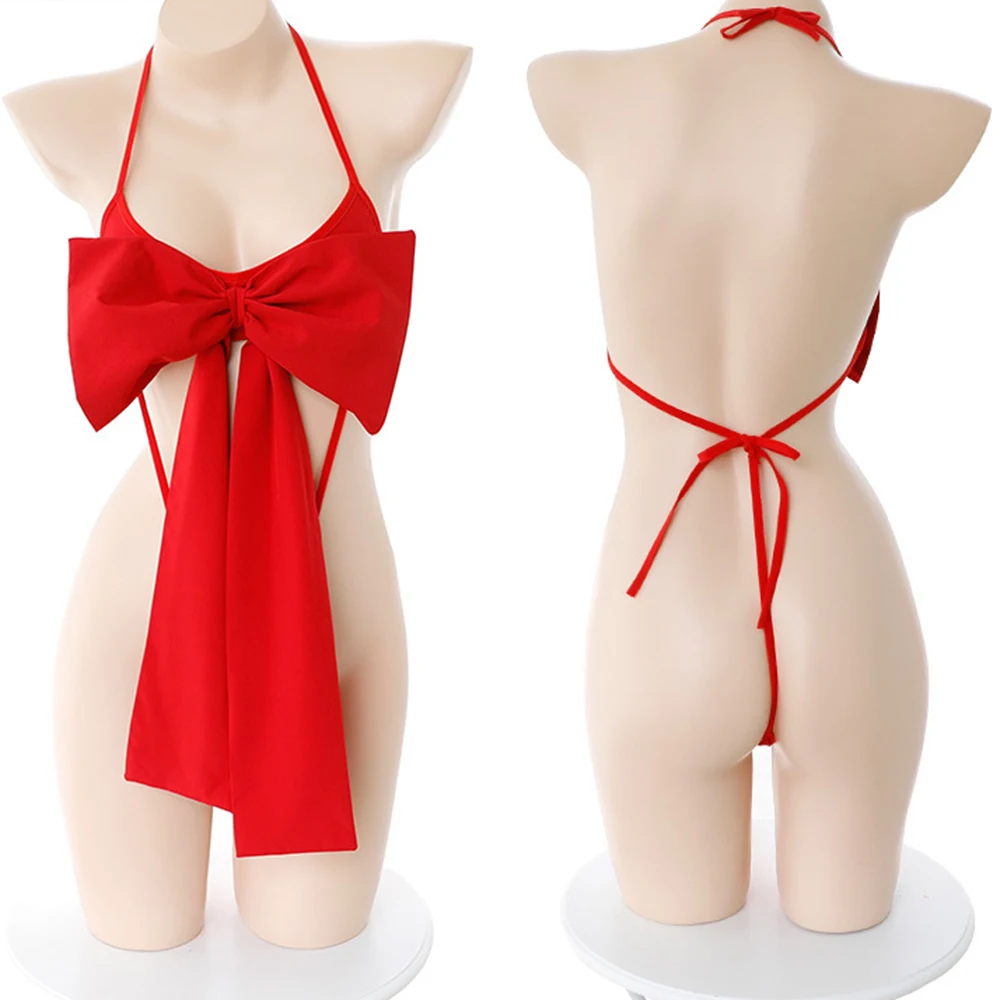 

Creative Women's Red Suprise Gift Present Bow Design Bodysuit Female Sexy Slim Apron Lingerie Nightwaer Sleepwear