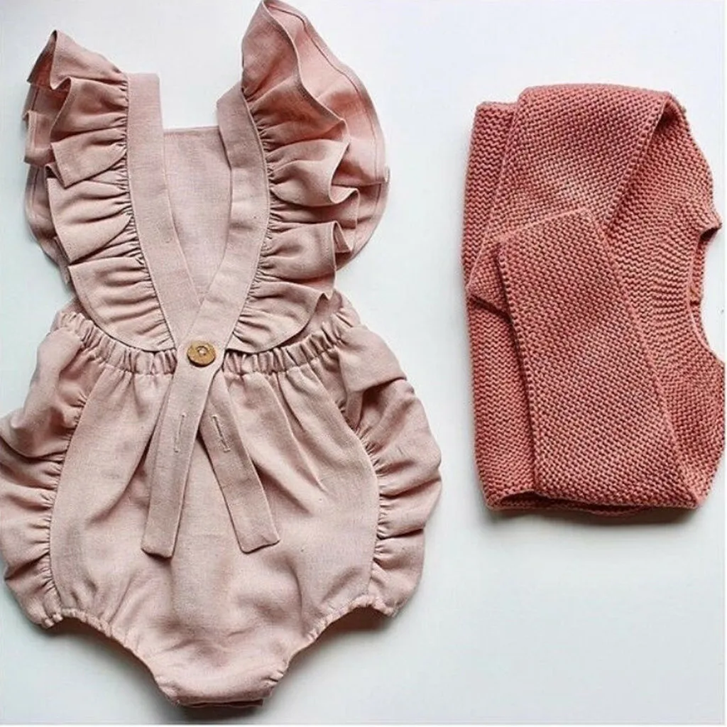

4 Color Cute Baby Girl Ruffle Solid Color Romper Jumpsuit Outfits Sunsuit for Newborn Infant Children Clothes Kid Clothing