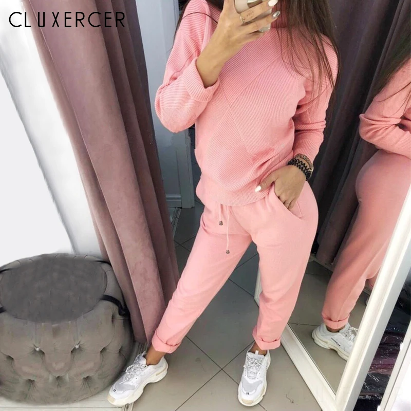 

Autumn Winter Knitted Turtleneck Tracksuit For Women Casual Knitted Trousers+Turtleneck Sweater Women's Suit Warm Female Tracks