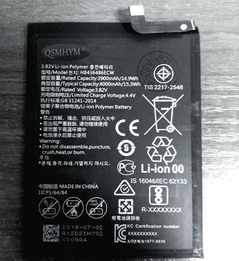Оригинальный HB436486ECW 3 82 V 4000mAh аккумулятор для Huawei Mate 10 Pro Lite телефон Новый с номером