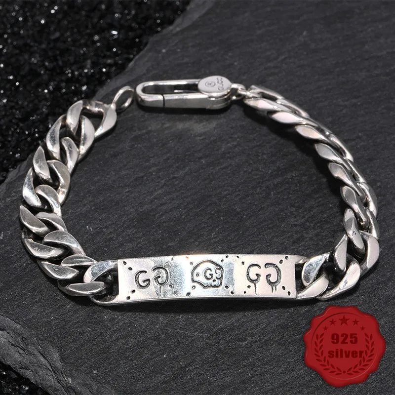 

100% S925 sterling silver bracelet personality simple jewelry retro fashion skull letter modeling student hot sale Bracelets