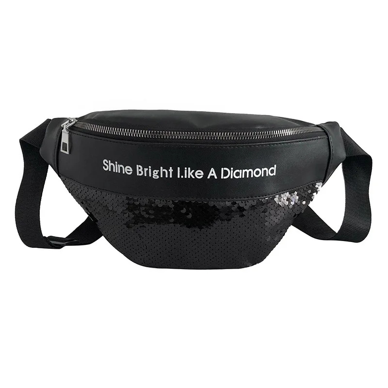Black Waist Bag Сумка с пайетками, Женская мини сумка через плечо, Большая вместительная поясная сумка, противоугонная полиуретановая нагрудная сумка, сумки с бананами, вечерняя сумка, женский ремень - Цвет: Black Waist Bag