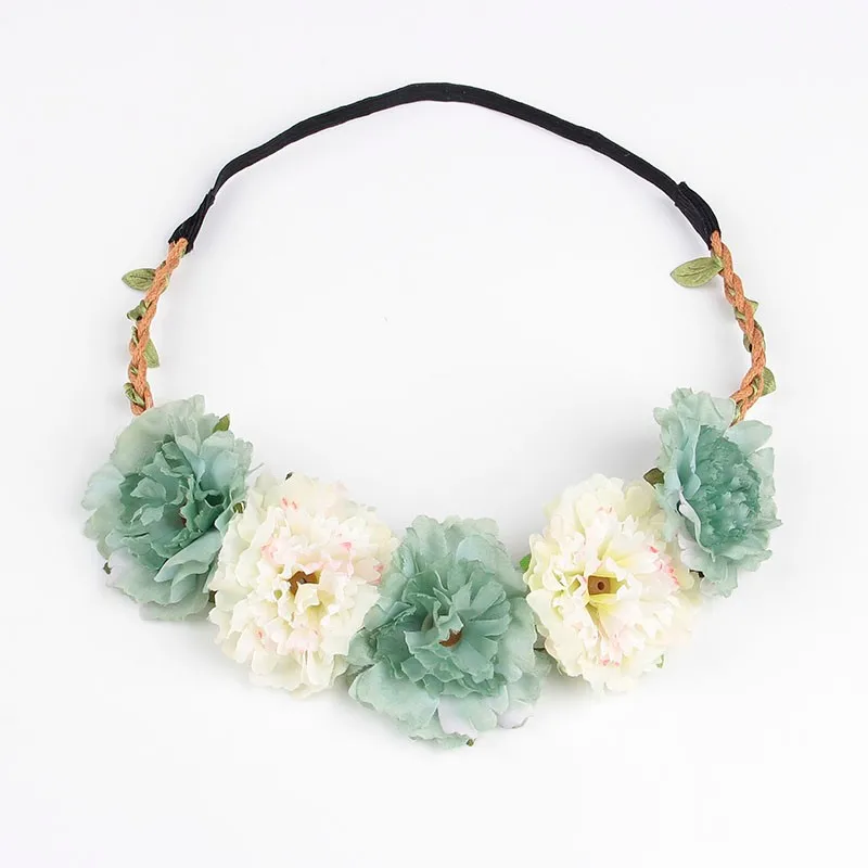 Silicone Anti-lost Chain Strap Adjustable 10pcs/lot Fashion Women Bohemia Beach Peony Flower Headband Scrunchy Hairband Wreath Flora Adjustable Headband Hair Accessories newborn socks for babies