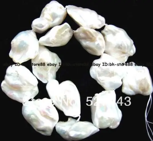 

Wholesale free shipping >>big 28mm white freshwater Pearl flat baroque necklace