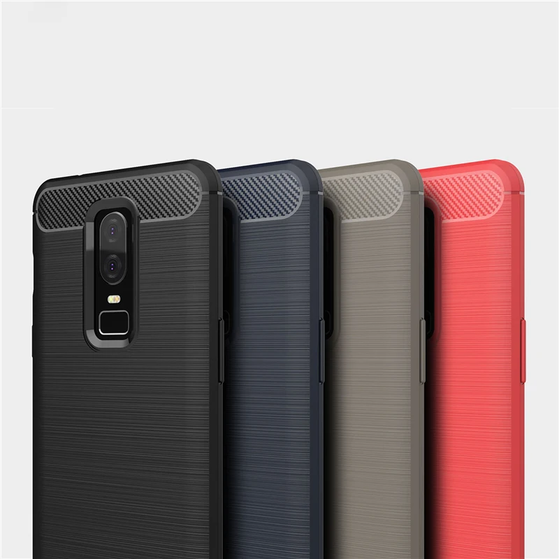 cheap For Oneplus 6 case Luxury Slim Soft Silicone Case For oneplus6 back bumper Brushed Carbon Fiber for one plus 6 Phone Cover case