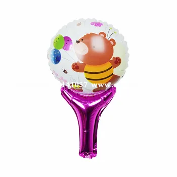 

100pcs/lot wholesale happy bear family hand stick balloon cartoon design foil balloon toys children birthday party decorations