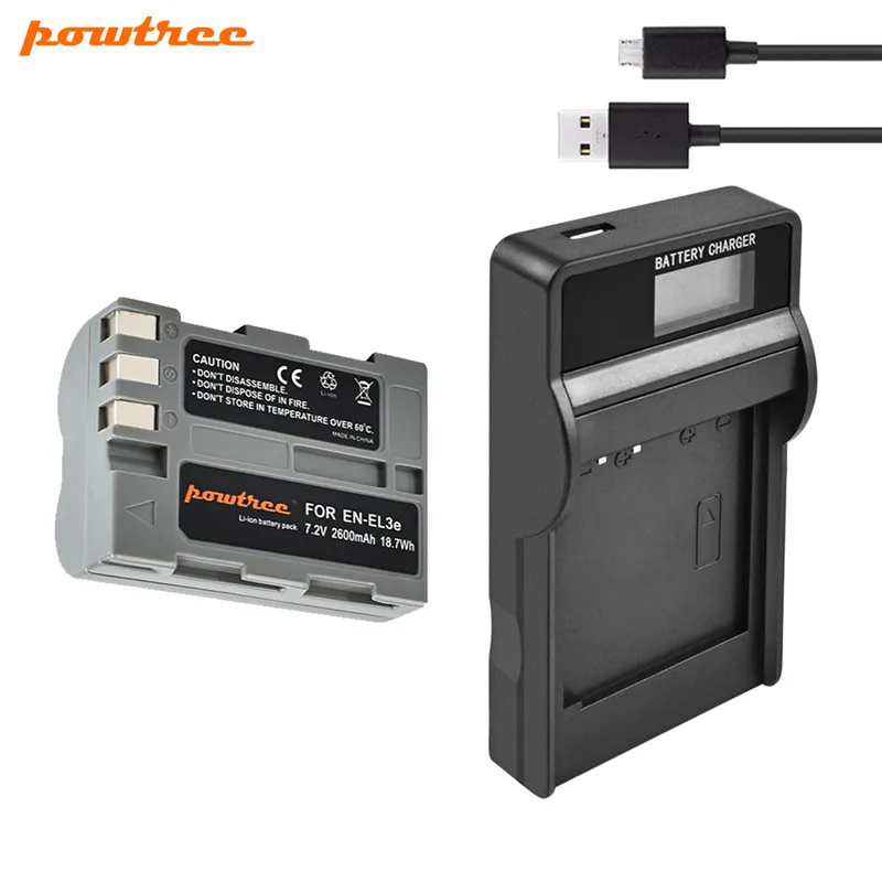 Powtree 2.6Ah для Nikon EN-EL3e EN EL3e EL3a ENEL3e Батарея цифровой камеры+ USB ЖК-зарядное устройство для Nikon D300S D300 D100 D200 D700