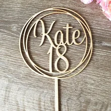 Персонализированное украшение для именинного торта, пользовательское имя возраст для именинного пирога Топпер, деревянный акрил торт Топпер для дня рождения