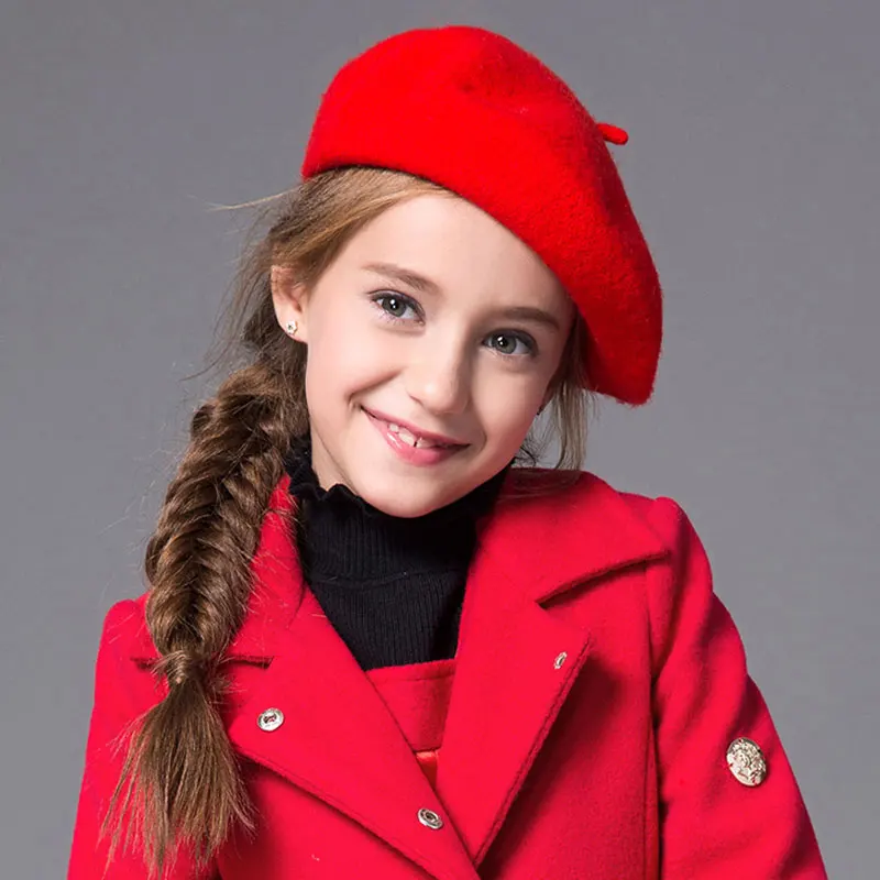 Los boina invierno lindo negro rojo de lana gorra de boina sombrero de niñas pintor sombrero años _ - AliExpress Mobile