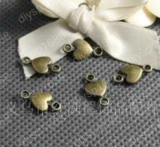 

200pcs/lot alloy bead Antique Bronze 15*8MM heart connection with 2 holes Jewelry findings,Accessories charm,pendant,JJA1267