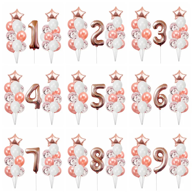 Heronsbill 1st 1 2 3 4 5 6 7 8 9 лет с днем рождения воздушные шары из фольги в виде цифр для маленьких мальчиков и девочек вечерние украшения детских товаров, 2nd 3rd - Цвет: 21pcs rose gold