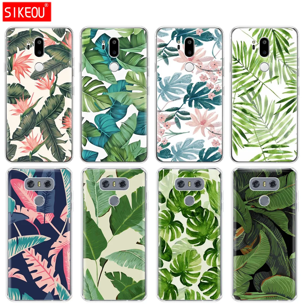 

silicone case phone cover for LG G7 Q8 Q6 G6 MINI G5 V30 V7 V9 k10 k8 X POWER 2 Tropical plants fresh green leaves