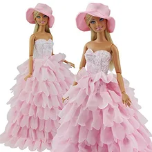 Prinzessin Abendgesellschaft Kleider Kleid Outfit Set Multi Schichten Kleid für Barbie-puppe mit Hut Perfekte Kinder Weihnachtsgeschenk