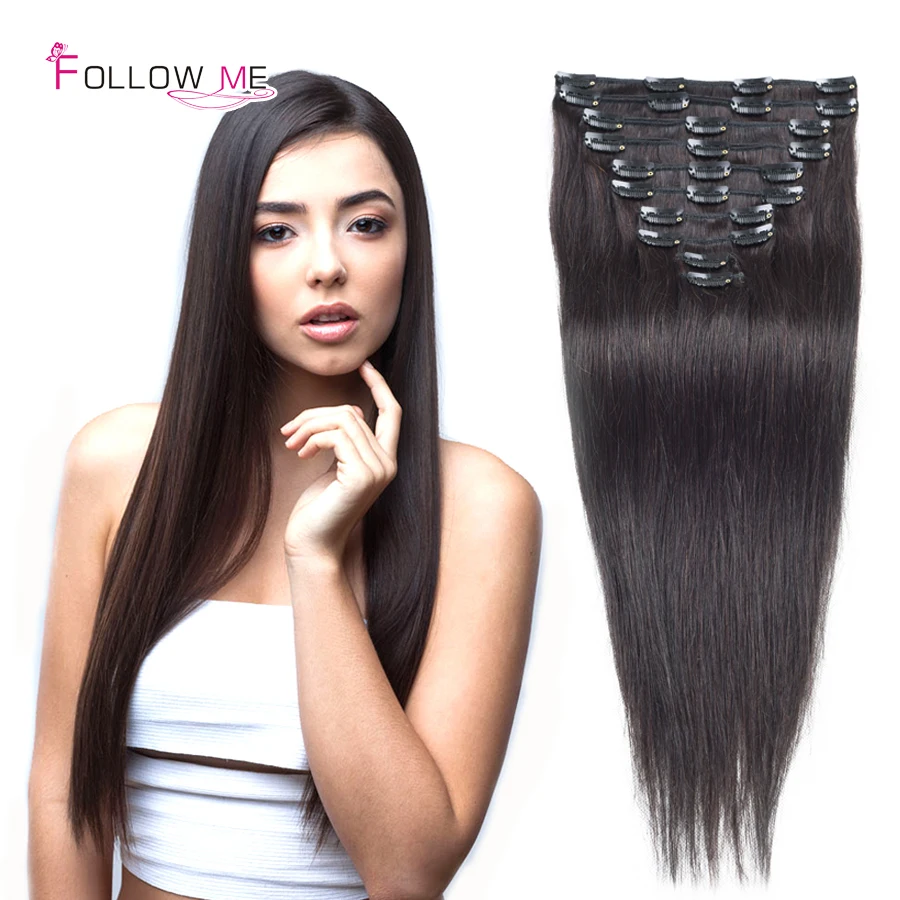 font b Straight b font Clip In Human font b Hair b font Extensions 18inch