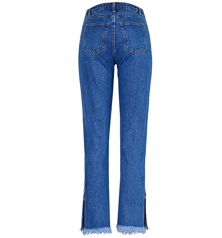 Europe and the United States women's high waist loose straight jeans nine pants bilateral zipper adjustment tassel tassels up to people section (10)