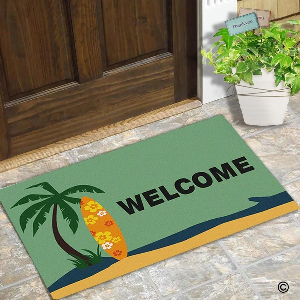 Entrance Floor Mat Funny Door Mat Coconut Trees And Surfboards Welcome ...