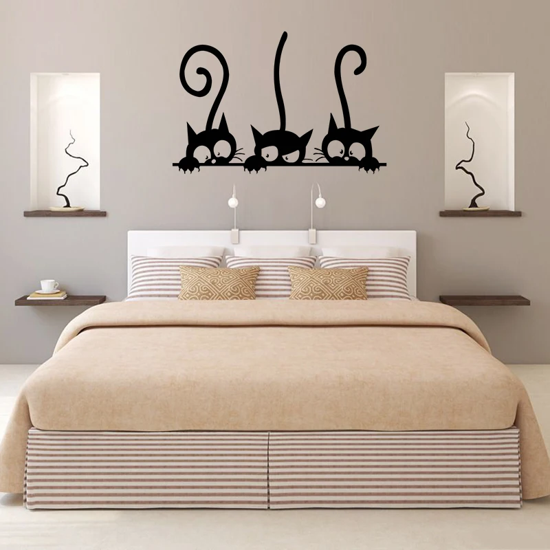 Креативные Три кошки животное бытовая комната окно рисунок-Наклейка на стену Декор Наклейка Съемный Забавный анимальный Декор на