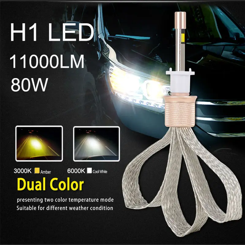 Buy 2pcs Auto H1 Led Bulbs Dual Color 3000k 6000k Car