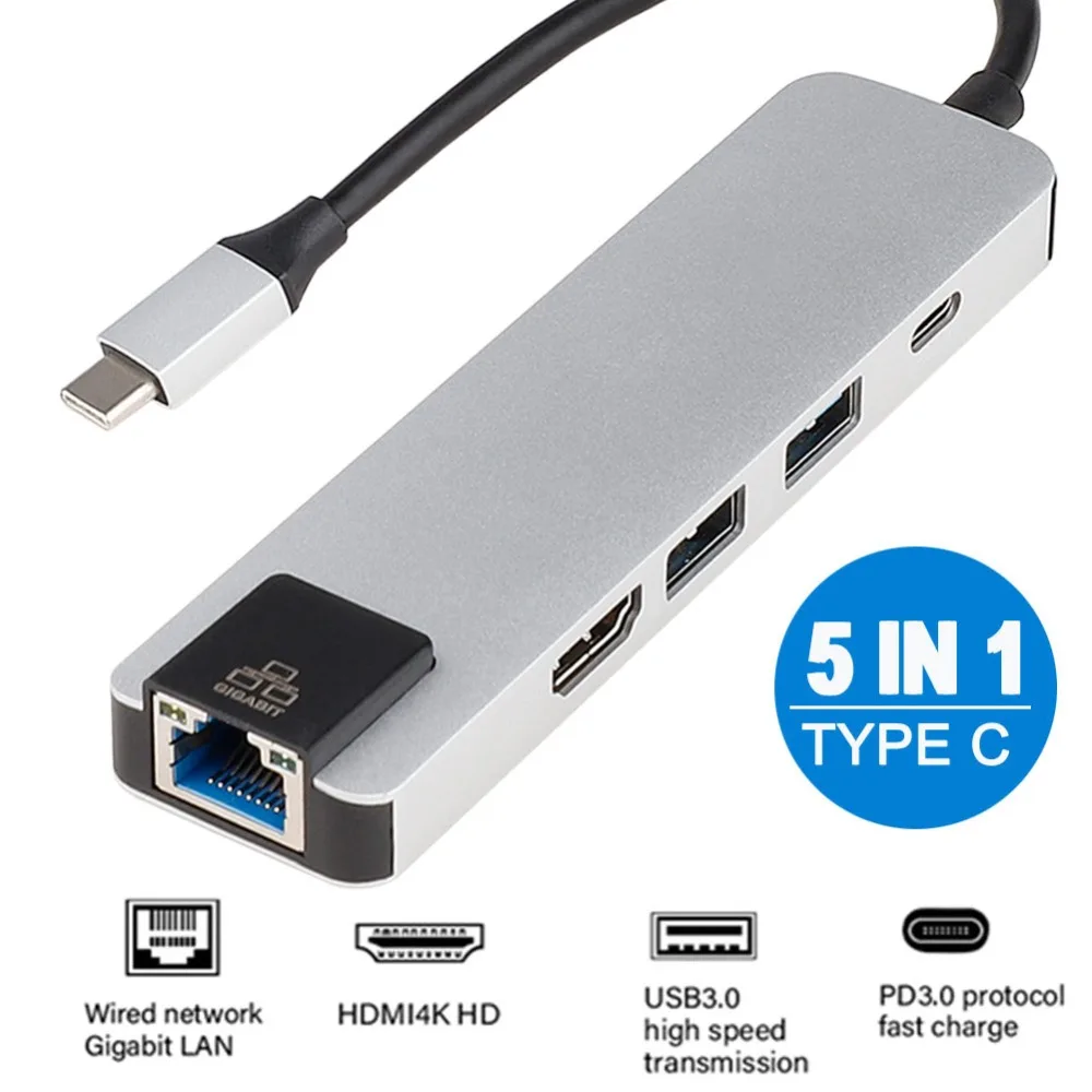 

Hot 5 in 1 hub,5 in 1 USB Type C Hub Hdmi 4K USB C Hub for Mac book Pro Thunderbolt 3 USB-C Charge