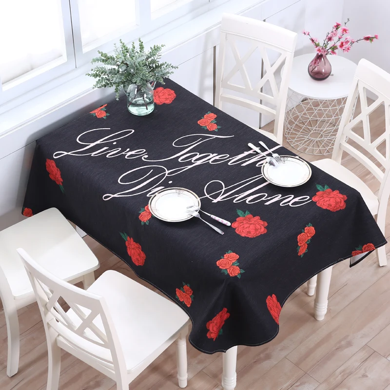 Tablecloth Cotton Linen Black Table Cloth Flower Printed Table Cloth