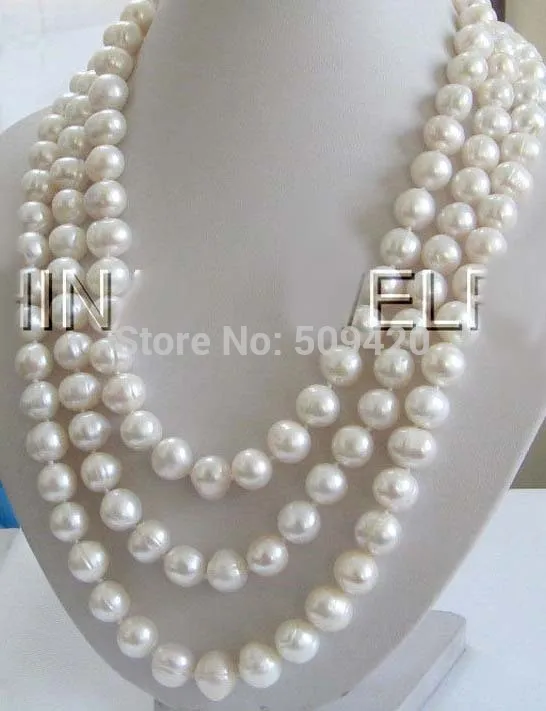 

~~ W&O653 Beautiful 70" 10mm white round freshwater pearl necklace-925