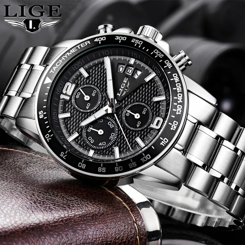 Новинка LIGE мужские часы Топ бренд класса люкс Секундомер спортивные водонепроницаемые кварцевые часы мужские модные бизнес часы relogio masculino
