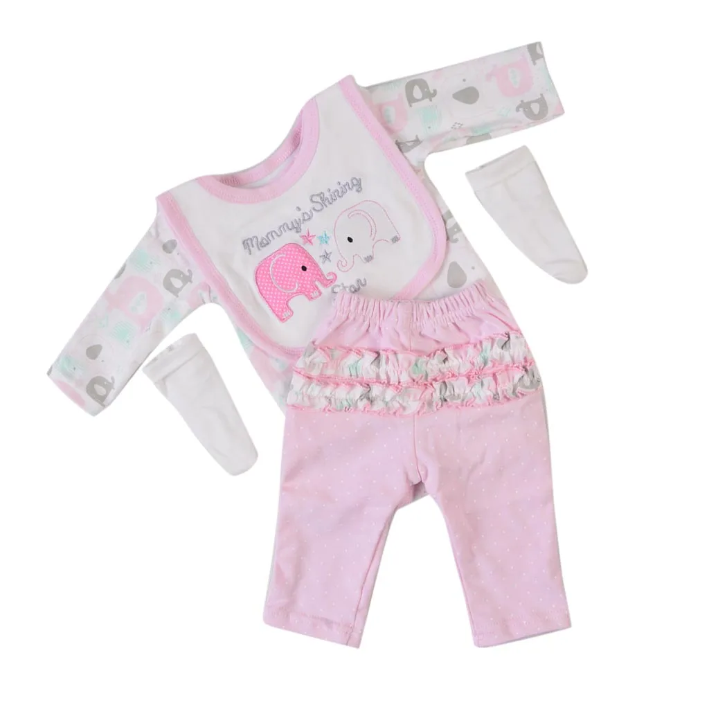 4pcs Lovely Newborn Baby Doll Elephant Jumpsuit Bib Suit for 22-23inch Reborn Doll Accs