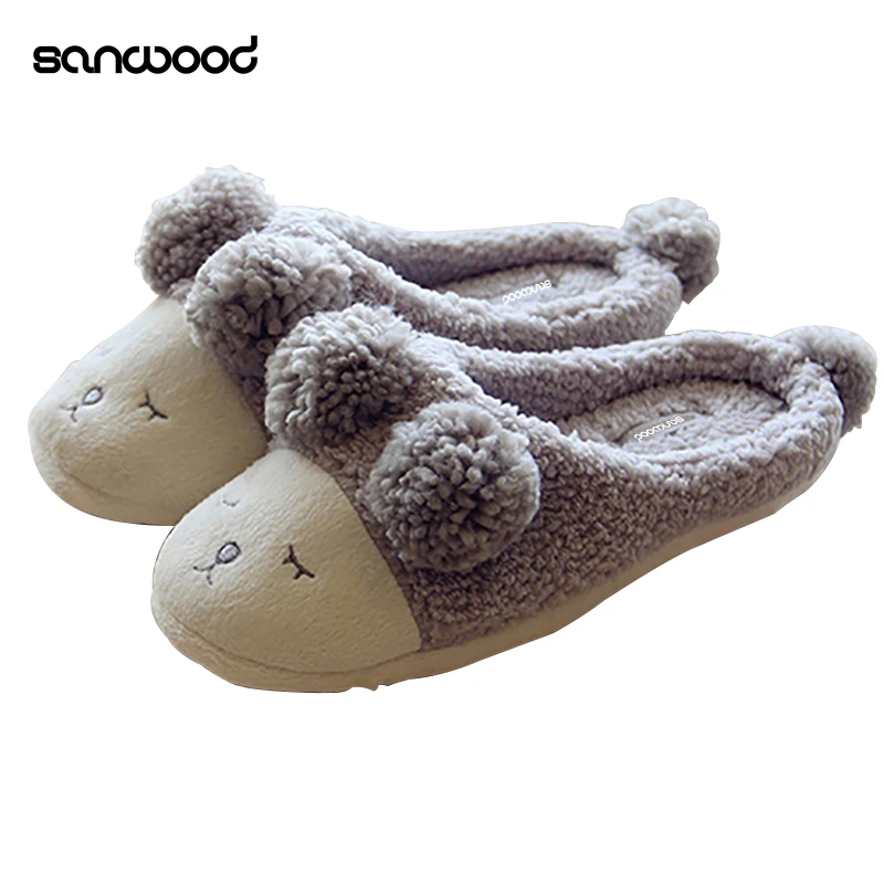 

Winter Warm Home Indoor Cute Sheep Pattern Anti-Slip Slippers Soft Couple Shoes