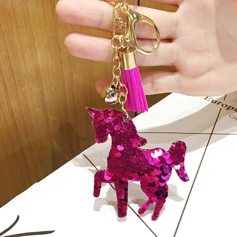

New cute unicorn corner keychain fashion mermaid sequin animal horse keychain keychain ladies Coche pendant jewelry