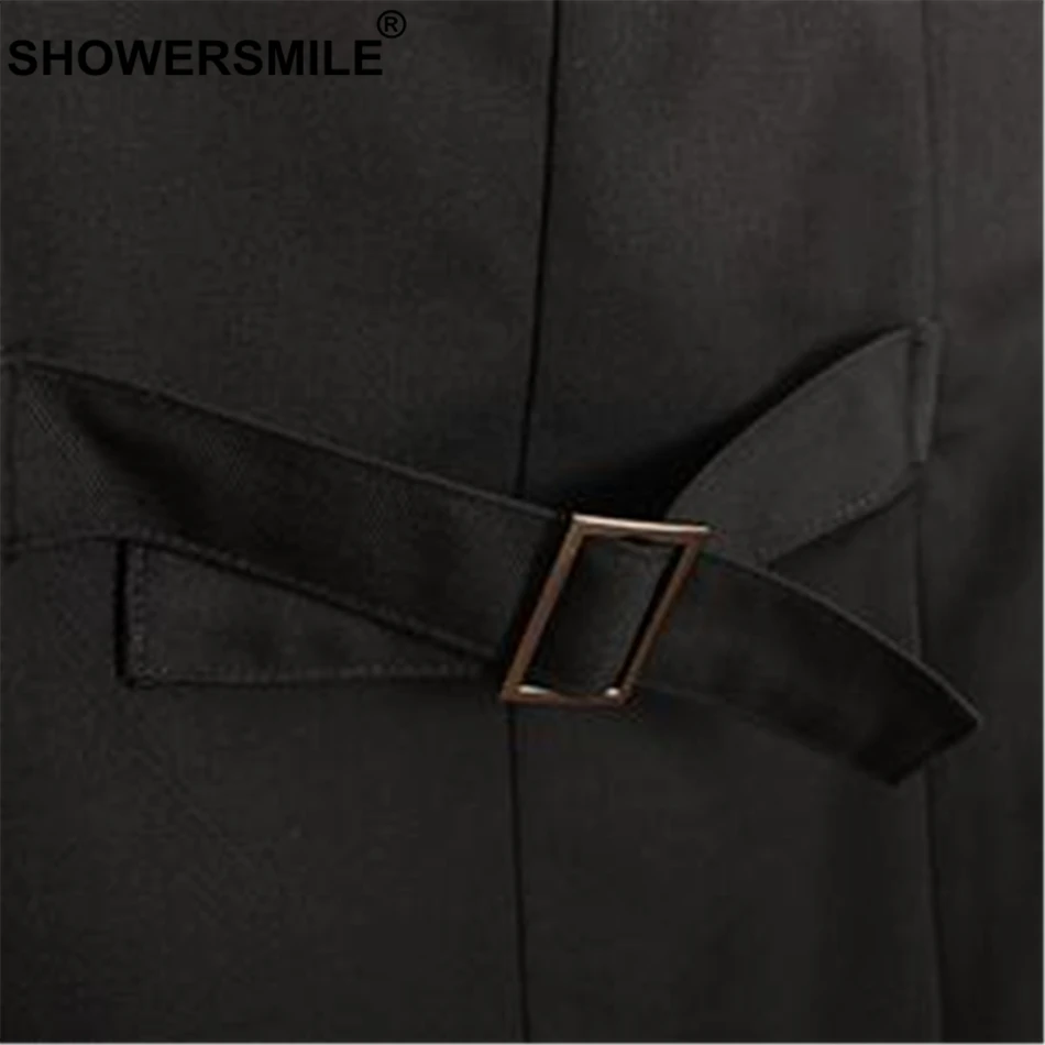 SHOWERSMILE Black Sleeveless Vests For Women Slim Fit Waistcoat Single Button Suit Vest Female OL Jackets Autumn Summer Gilet