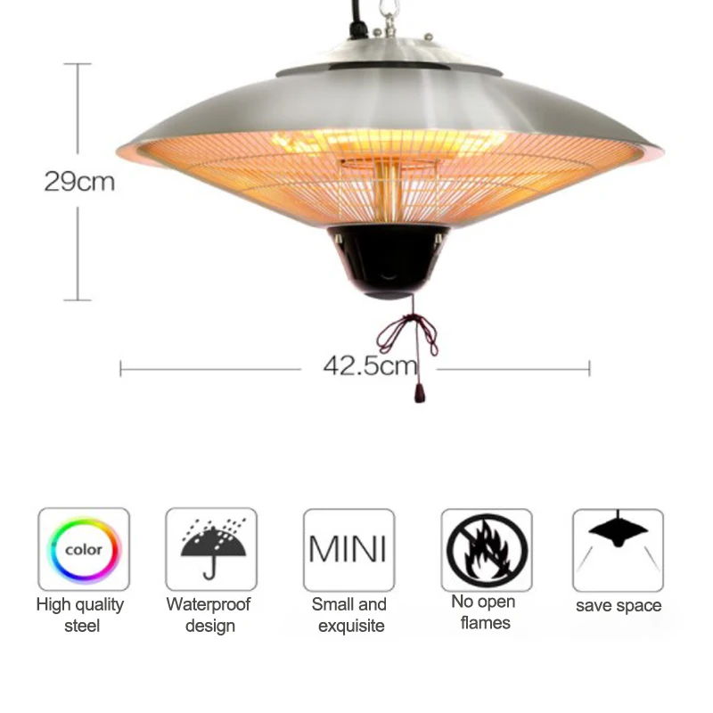 Наружный подвесной обогреватель из нержавеющей стали, коммерческий обогреватель в форме зонта, подвесной обогреватель для ресторана, кафе, отеля, офиса, 220 В, 1 шт