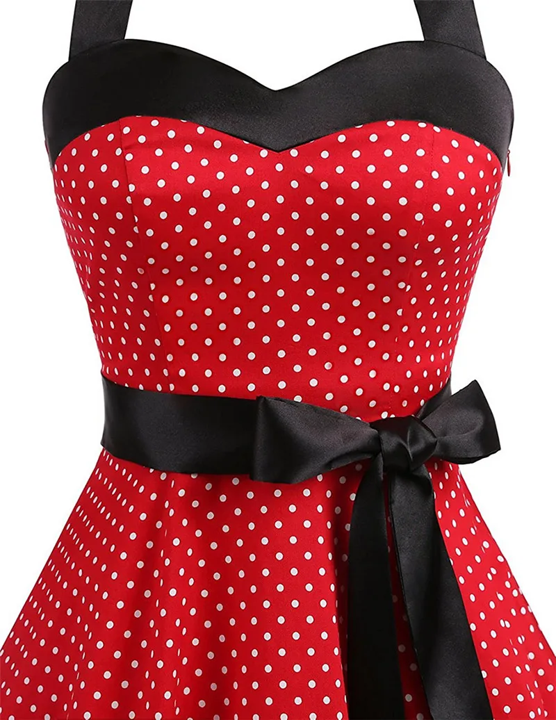 Kostlich Summer Dot Dress Sexy Halter Backless Women Vintage Dress Swing Elegant Party Dresses Plus Size Sashes With Bow Tie (16)