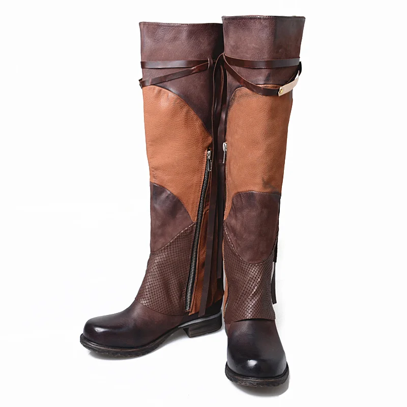 Flash Deal Prova Perfetto Fashion Genuine Leather Cool Winter Women Boots Mixed Color Square Toe Over Knee Boots Short Plush In Warm Shoes 9