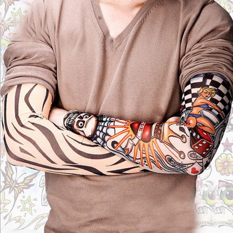 6Pcs/Lot Men Sun Protection Arm Sleeves Rock Punk Style Temporary Fake Slip On Kit Unisex Women