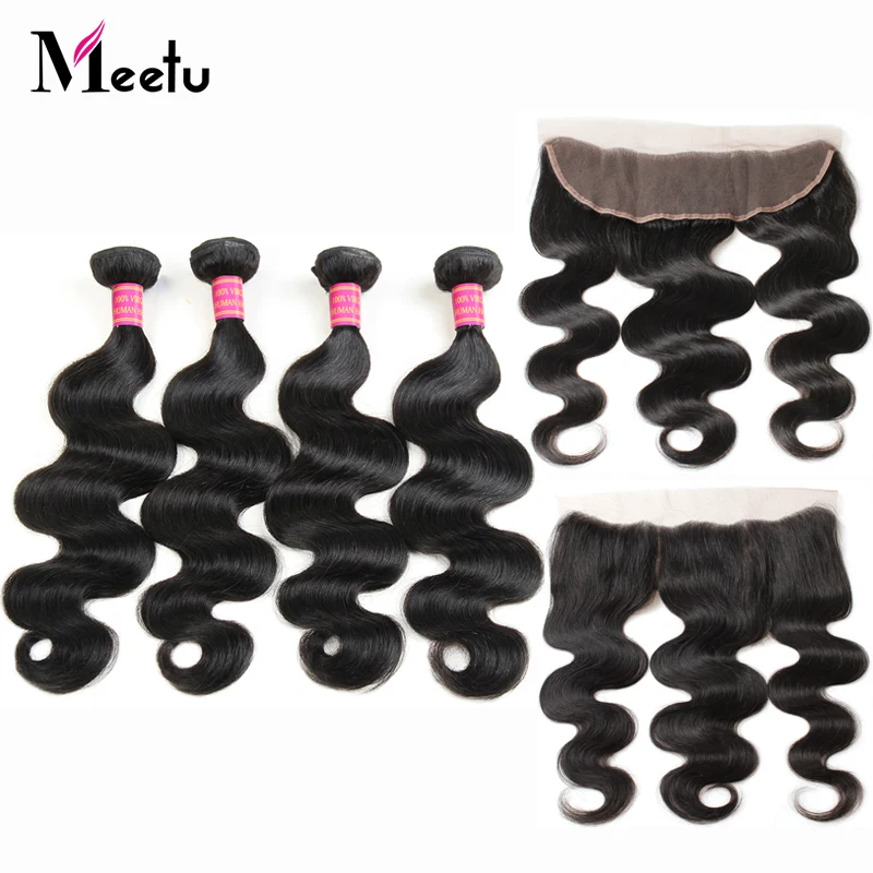 

Meetu Malaysian Body Wave Bundles with Frontal Non Remy 100% Human Hair Bundles with Frontal 4 Bundles with 13x4 Lace Frontal
