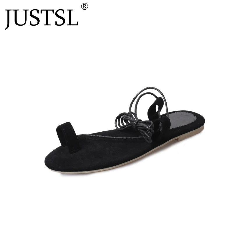 

JUSTSL 2018 new European style female network fashion sandals the toe flat cross strap Roman sandals women's casual shoes