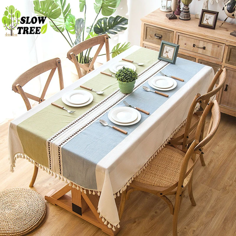 

Slow Tree Rectangular Tablecloth Linen Lace Dining Party Fresh Table Cloths Simple Home Refrigerator TV Decorative Covers