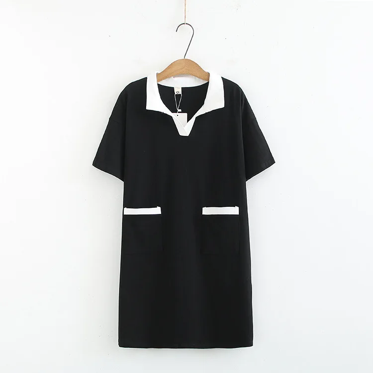 

Plus Size Casual Dresses 2019 summer Women Clothing Fashion Loose v-neck two pockets contrast color dress A2-1920
