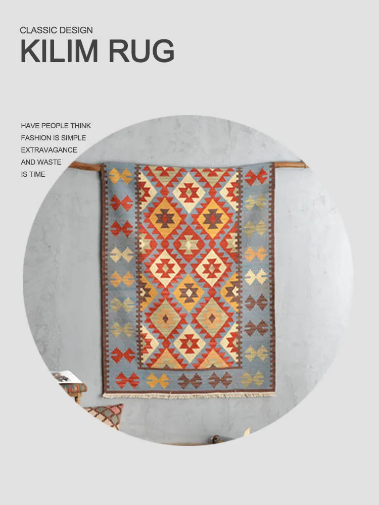 Sale Kilim 100% wool handmade Carpet geometric Indian Rug plaid striped Modern contemporary tapestry mat design Bohemian Nordic style 1