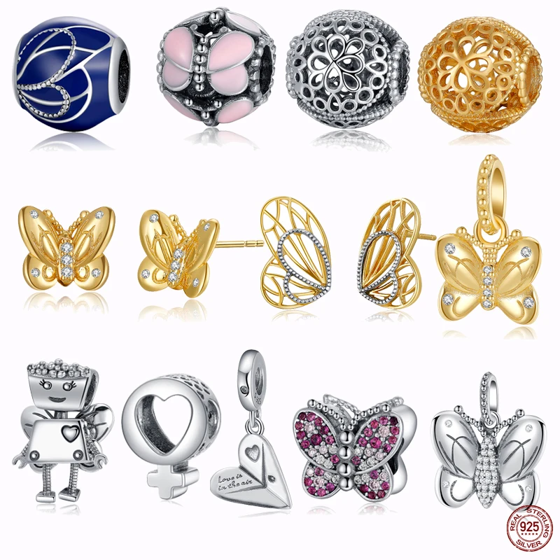 

Spring New 925 Sterling Silver Flower and butterfly dream belle Charms fit Original Pandora Bracelet DIY Charms Jewelry