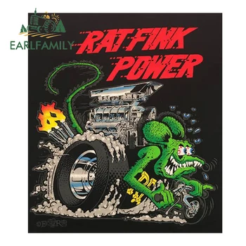 

EARLFAMILY 13cm X 13cm RAT FINK POWER Decal Funny Car Sticker Vinyl Graphic Decor for Window Bumper Trunk Cartoon Car Styling