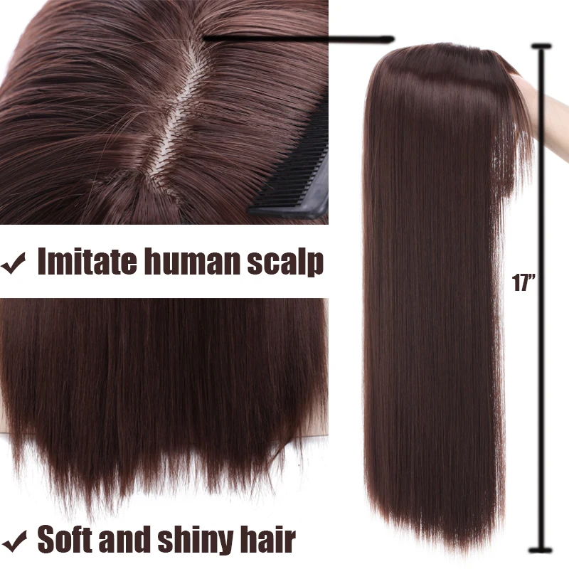 S-noilite 1" длинные прямые волосы для наращивания женщин поддельные заколки для волос в Синтетические накладные волосы кусок волос с взрыва реальные натуральные