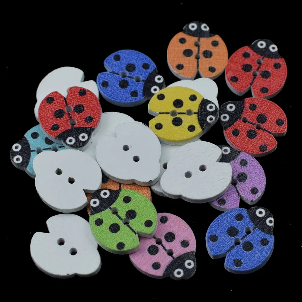 

100PCS Wood Buttons Mixed Ladybug Sewing Apparel for Clothes Scrapbooking Decorative Beetle Crafts Needlework DIY Accessories