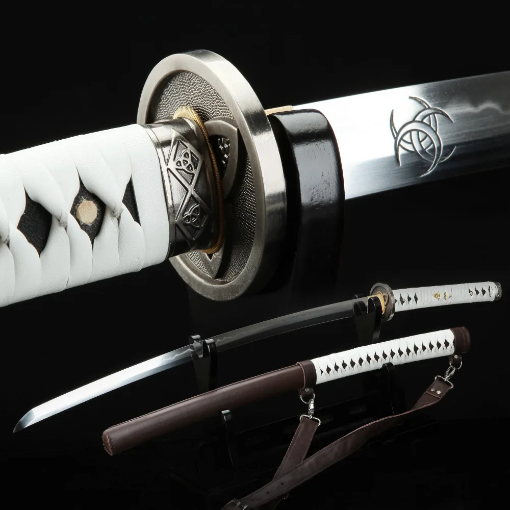 

Genuine Leather Horns Japanese Samurai Walking Dead Sword Hand Forged Zombie Michonne's Sharp Katana Swords Real