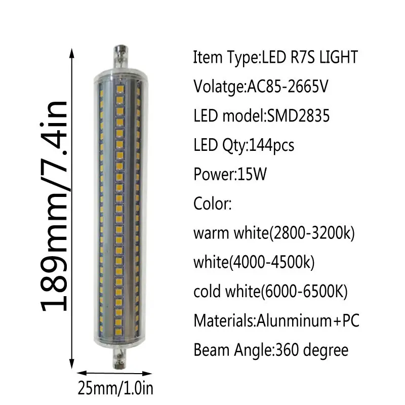 Диммируемая r7s Светодиодная лампа 10 Вт 118 мм 360 градусов 5 Вт 78 мм лампады led r7s лампа 12 Вт 135 мм 15 Вт 189 мм Замена галогенной лампы диаметр 25 мм