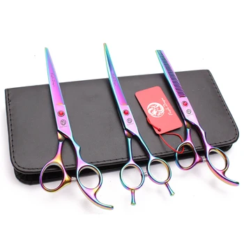 

7"440C Purple Dragon Colorful Animal Supplies Grooming Set Straight Scissors Thinning Shears Up Curve Scissors Pets Shears Z3002
