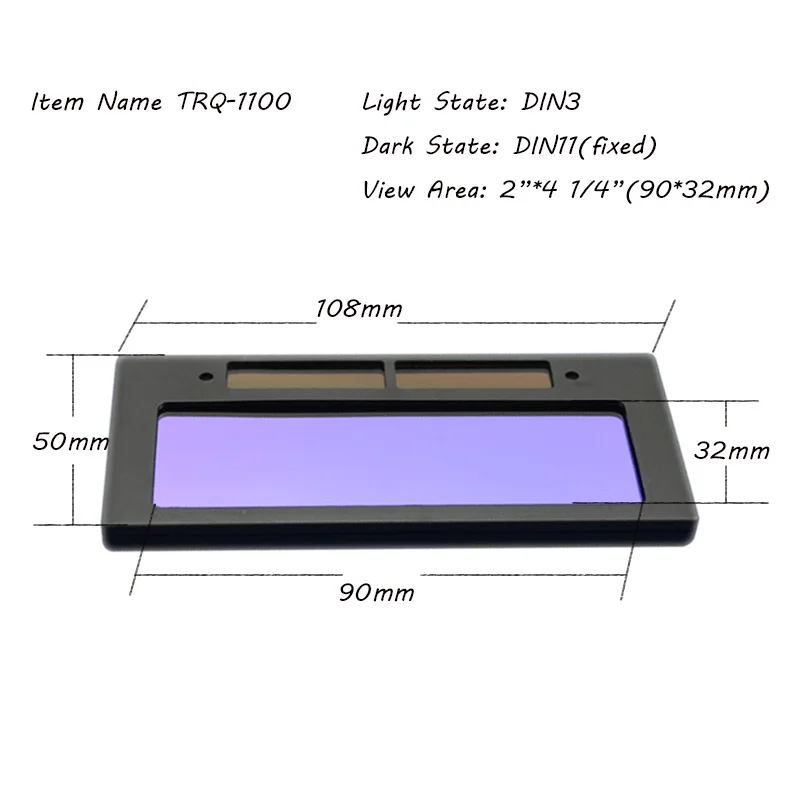 Область обзора солнечной энергии 90*32 мм литиевая батарея Быстрая Плавленая аргоно-дуговая Сварка фильтр Автоматическое затемнение TRQ-1100