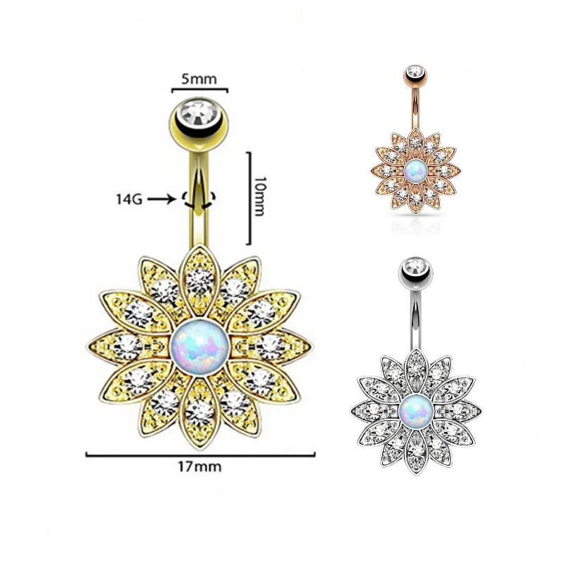 QCOOLJLY модное украшение для тела ювелирные изделия циркония кристалл цветок кольца для пупка хирургический сексуальный пупок пирсинг для женщин подарок