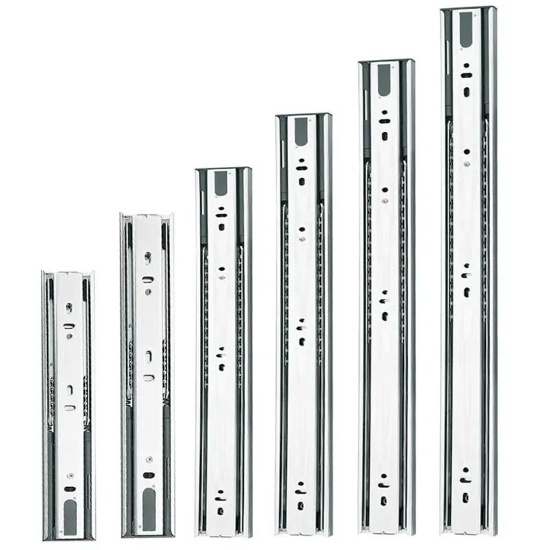 2Pcs3 Stage Smooth Mute Drawer Track Slide Guides Rail Furniture Fittings Stainless Steel